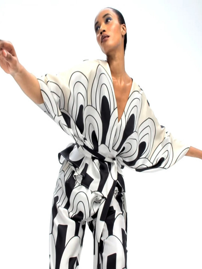Women's V-Neck Belt Style Printed Co ord Set Top+Plazzo J5684 image 5