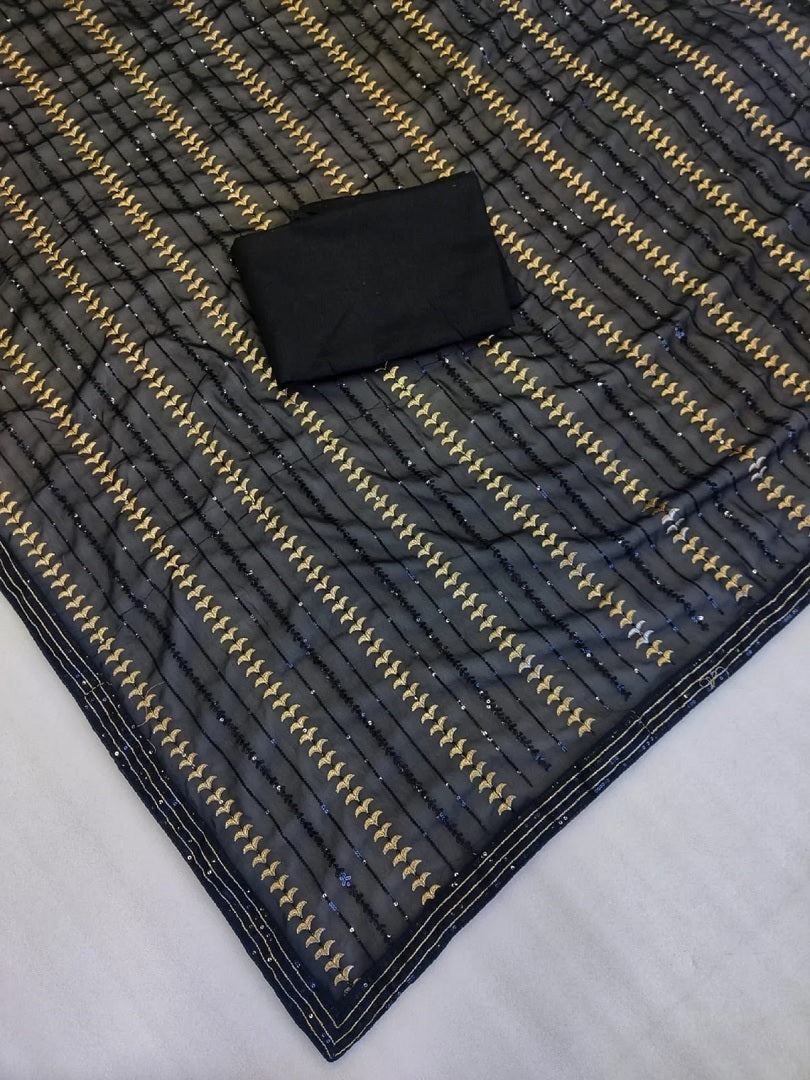 Black Color Georgette With Sequence Work Saree image 6