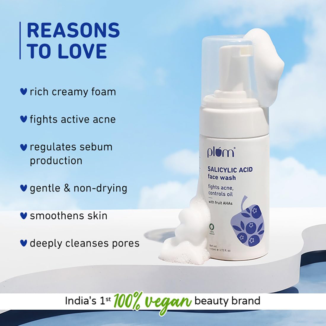 Plum 1% Encapsulated Salicylic Acid Foaming Face Wash – Deep Cleansing & Gentle Exfoliation (110ml) image 2