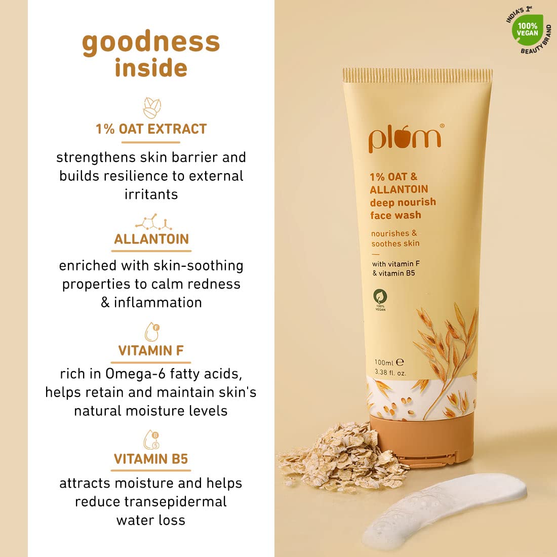 Plum 1% Oat & Allantoin Deep Nourish Face Wash For Dry, Sensitive Skin 15 ml image 4