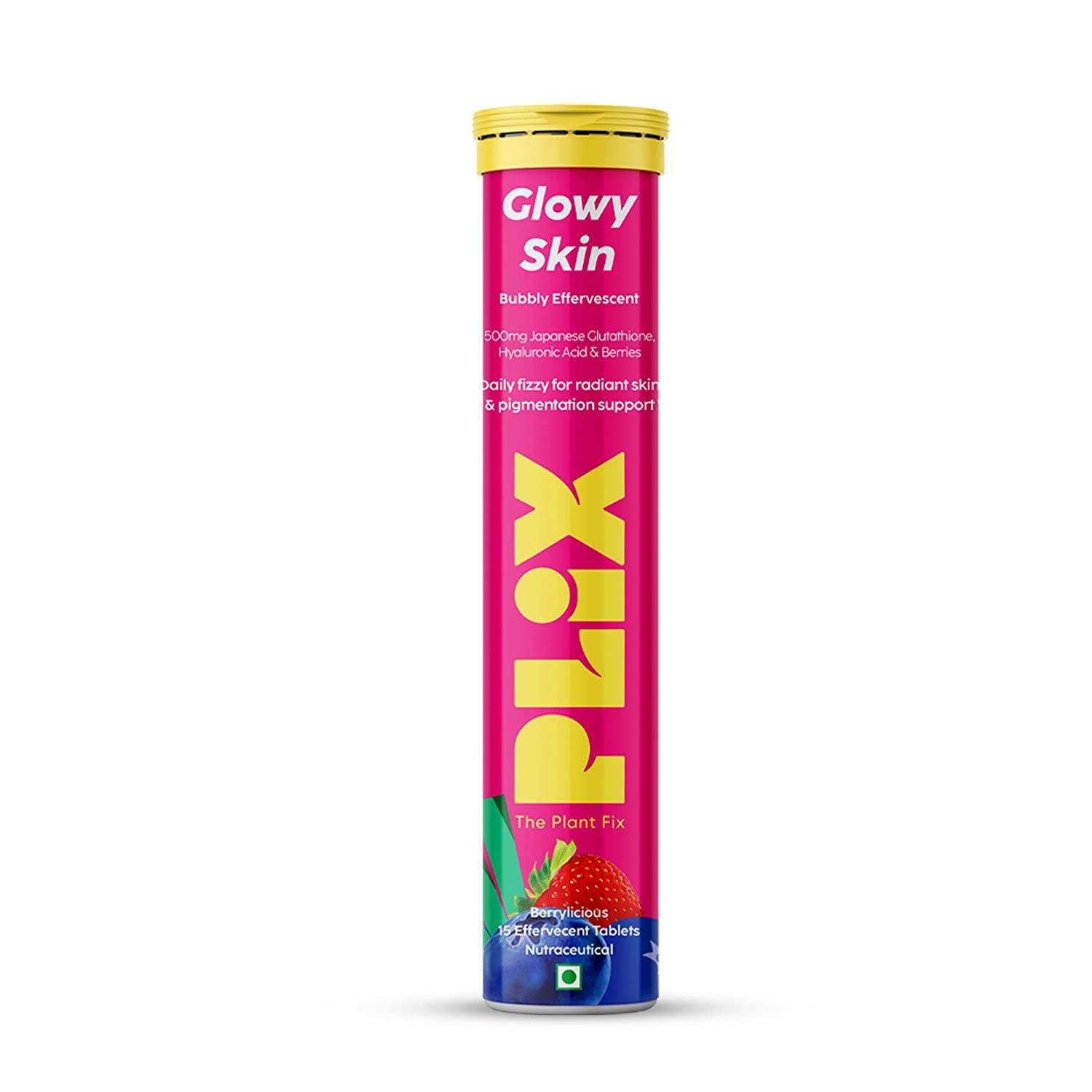 Plix Glowy Skin Effervescent Tablets with Vitamin C & Hyaluronic Acid – 15 Count image 1