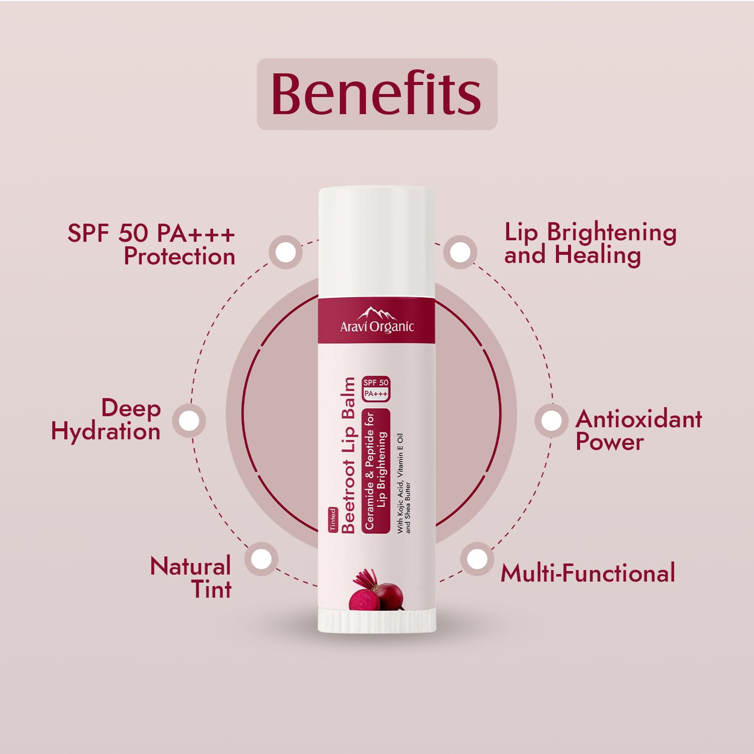 Aravi SPF 50 Tinted Lip Balm – Hydrating Lip Care, 5g image 2