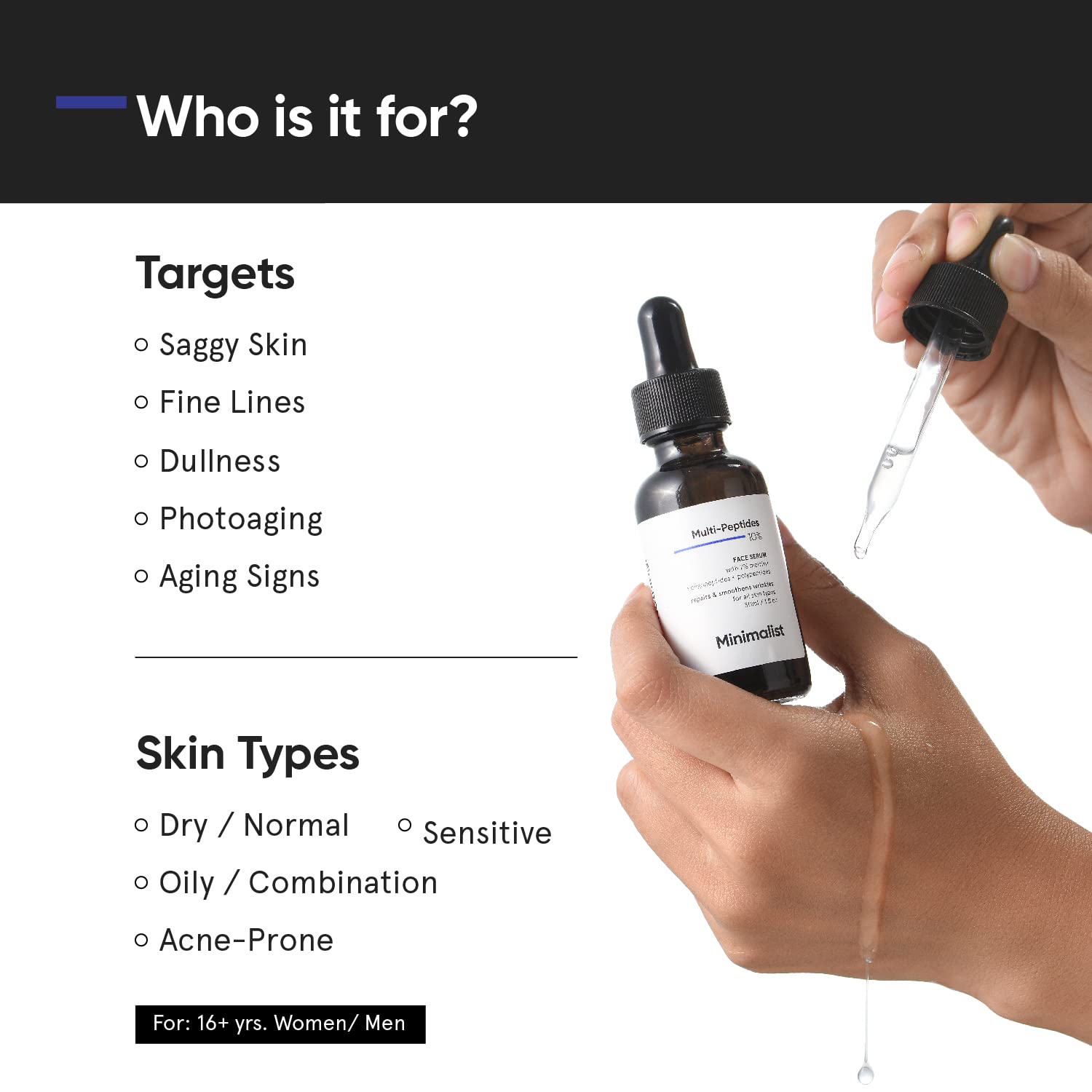 Minimalist Multi Peptide Night Face Serum for Ageless Younger Skin-30ml image 3