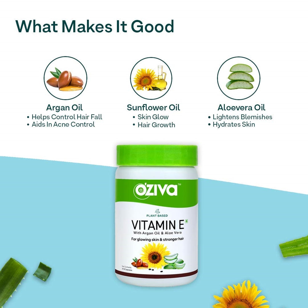 OZiva Plant Based Natural Vitamin E (With Argan oil + Aloe vera) - 30 capsules image 5