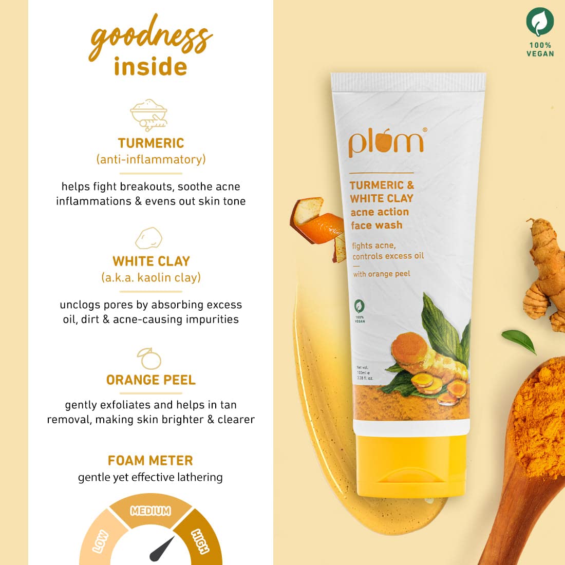 Plum Turmeric & White Clay Face Wash | Deep Cleansing & Oil Control | 100ml image 2