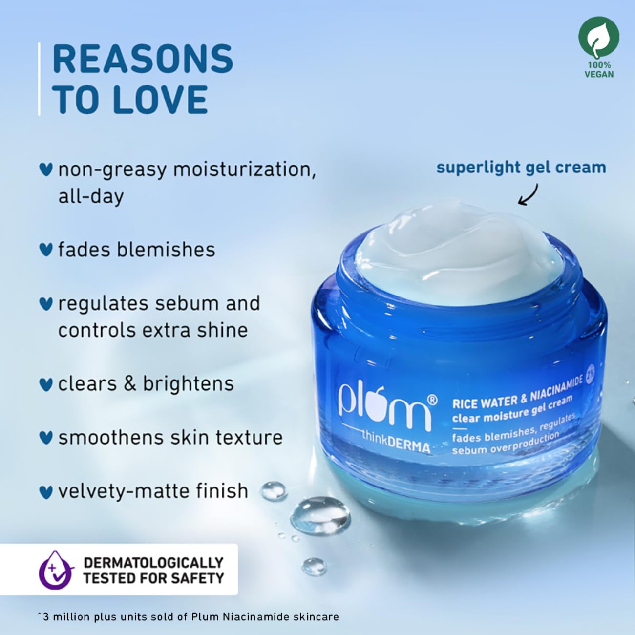 Plum 2% Niacinamide & Rice Water Super Light Gel Cream Moisturizer for Face Oil-Free Hydration :-  15 GM image 3