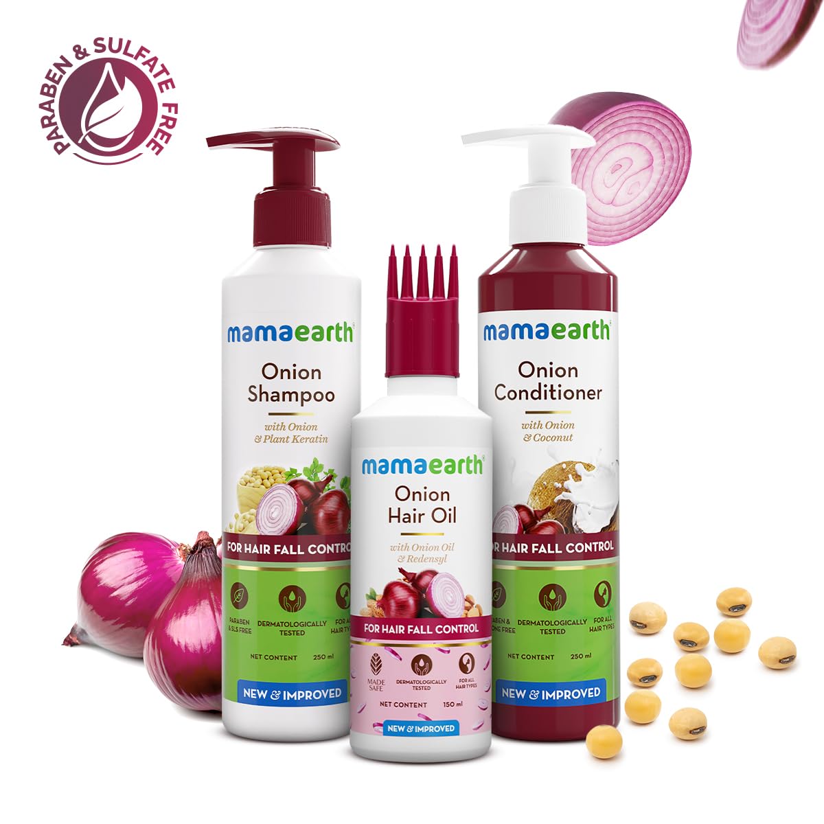 Mamaearth Anti Hair Fall Spa Range Hair Care Set: Onion Shampoo 250 ml + Onion Conditioner 250 ml + Onion Hair Oil 150 ml image 2