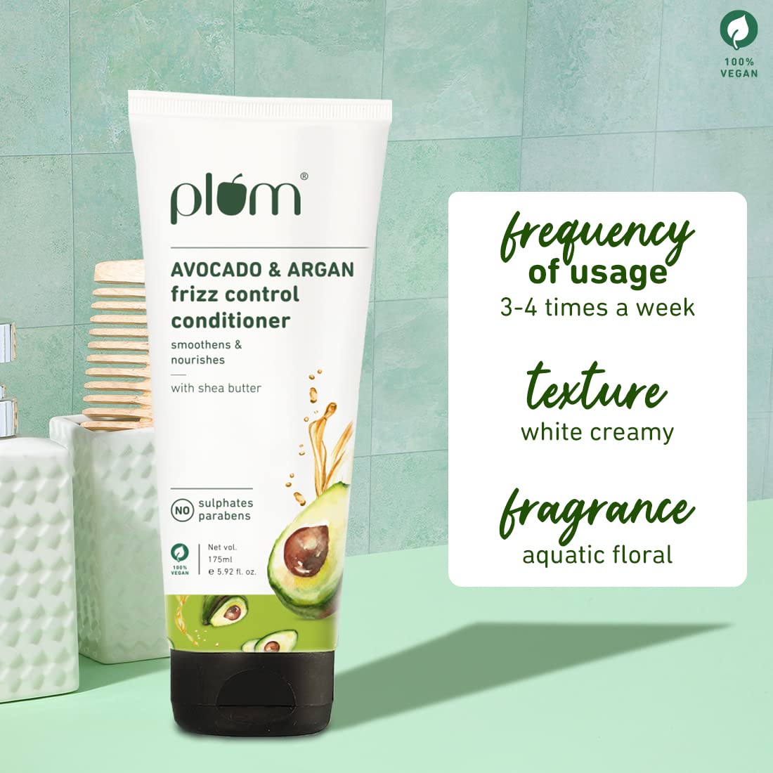 Plum Avocado & Argan Frizz Control Conditioner For Frizzy, Curly & Wavy Hair :- 175 ml image 4