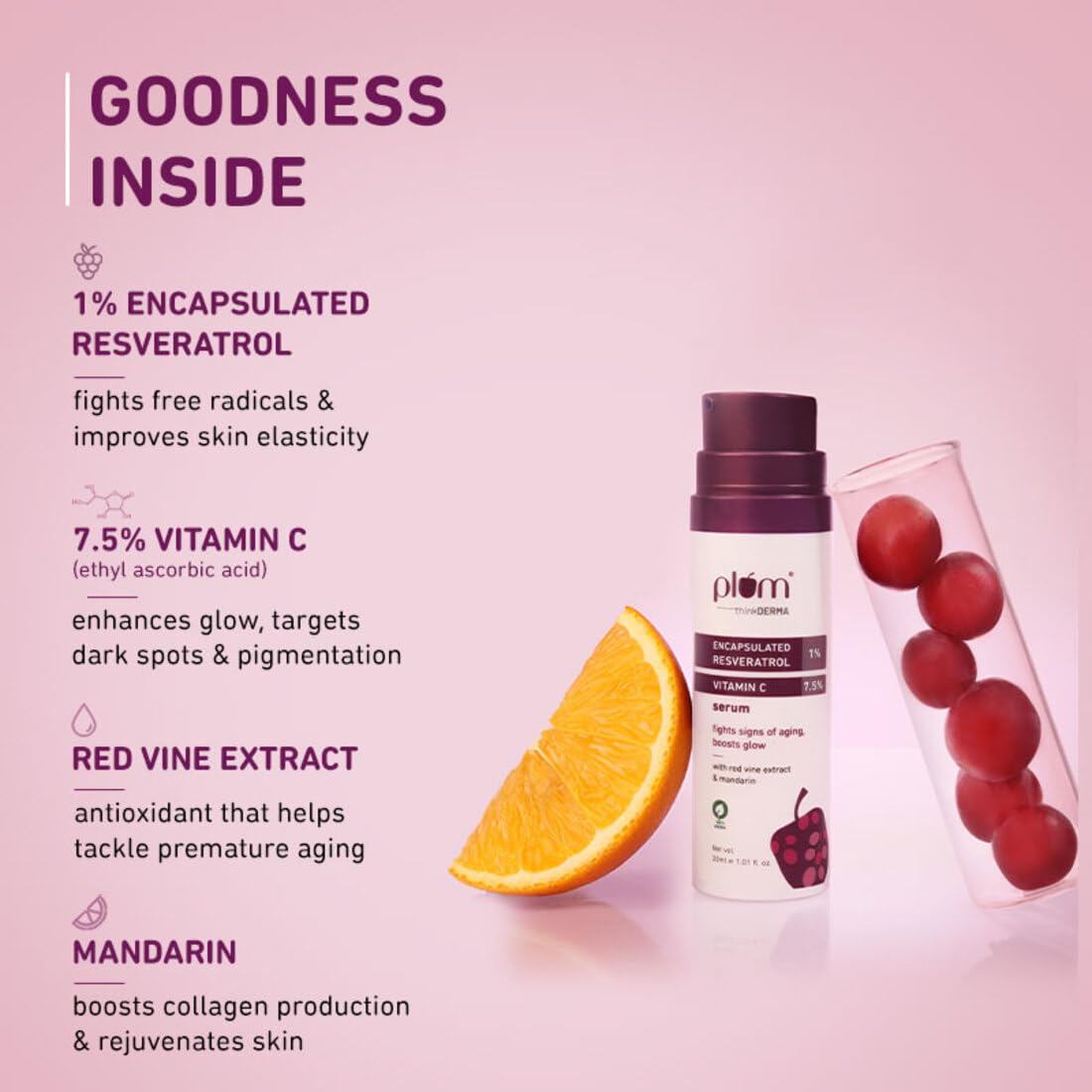 Plum 1% Encapsulated Resveratrol & 7.5% Vitamin C Face Serum -30 ml image 3