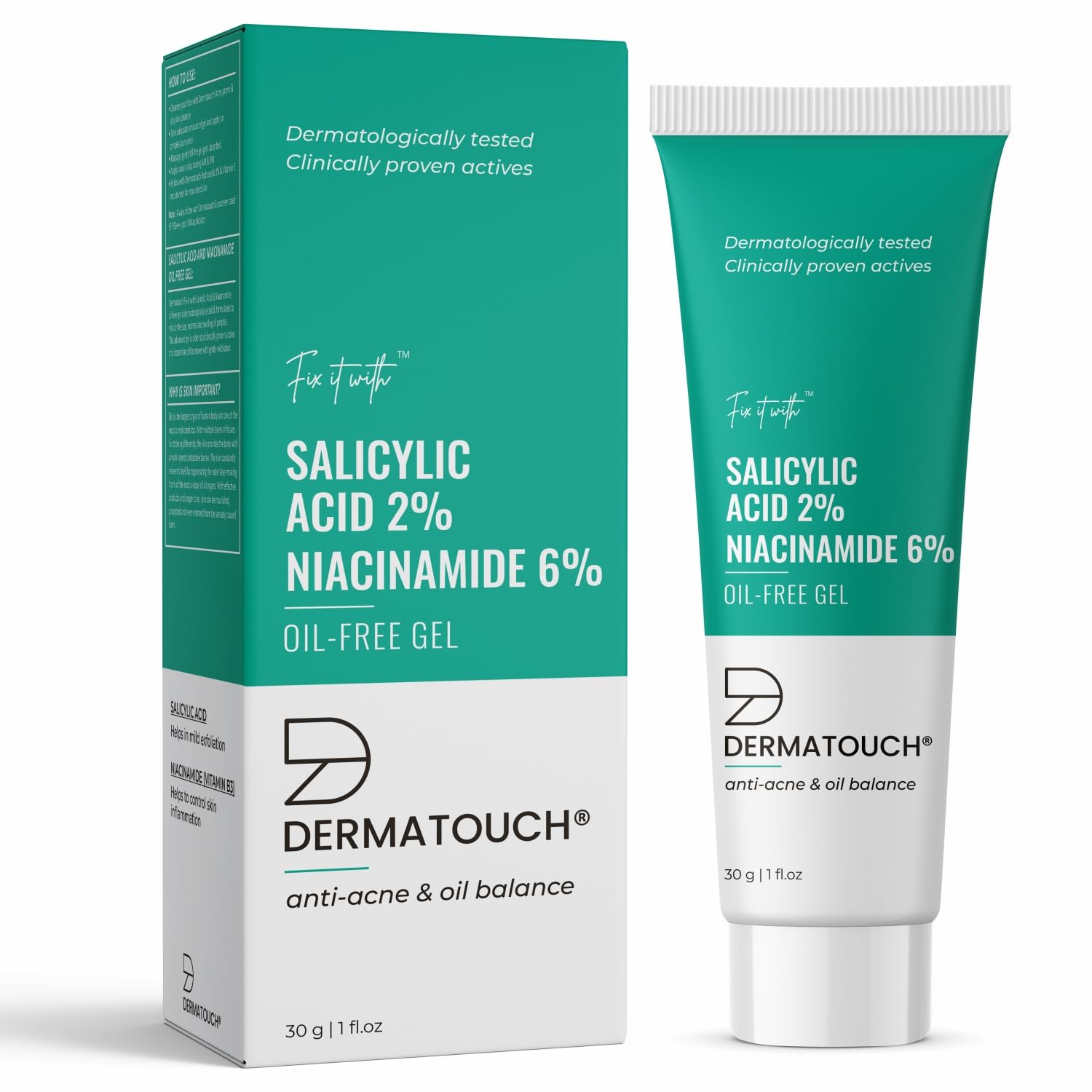 Dermatouch Salicylic Acid 2% Niacinamide 6% Anti-Acne Oil-Free Gel -30gm image 1
