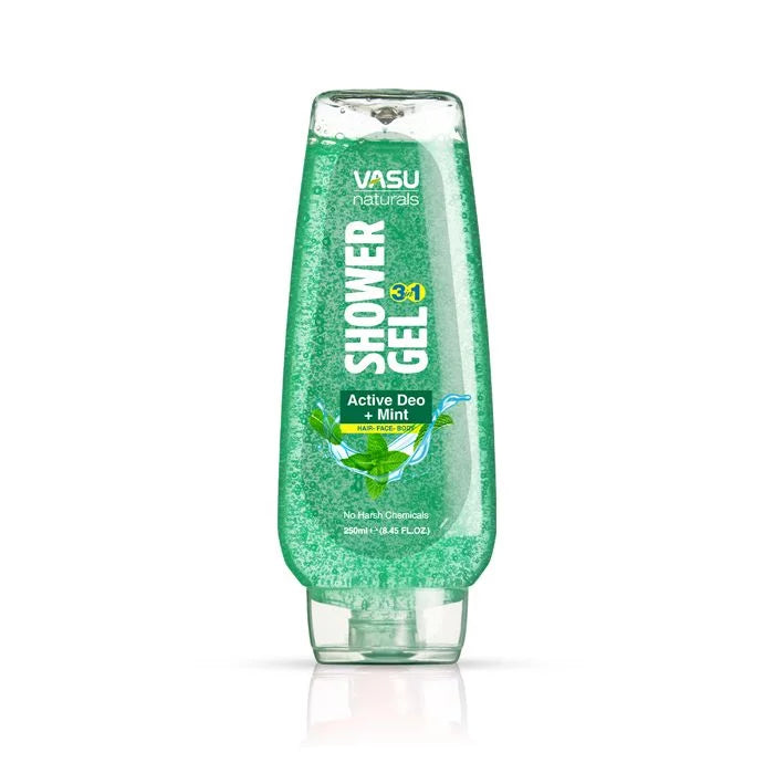 Vasu Naturals 3 in 1 Active Deo + Mint Shower Gel For Hair Face Body - 250 ml image 1