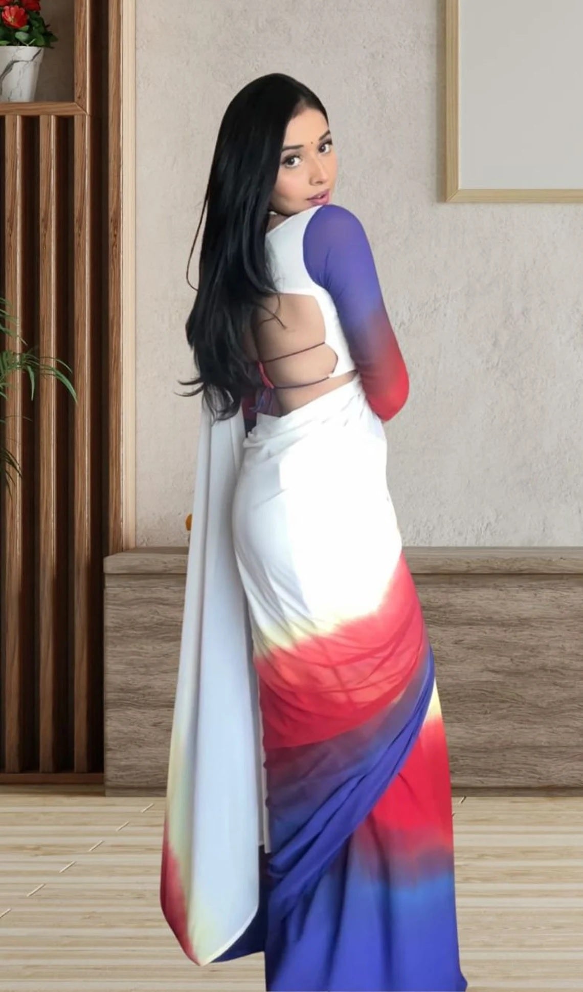 Pure Soft Georgette Ready To Wear Multi Color Saree With Blouse image 6