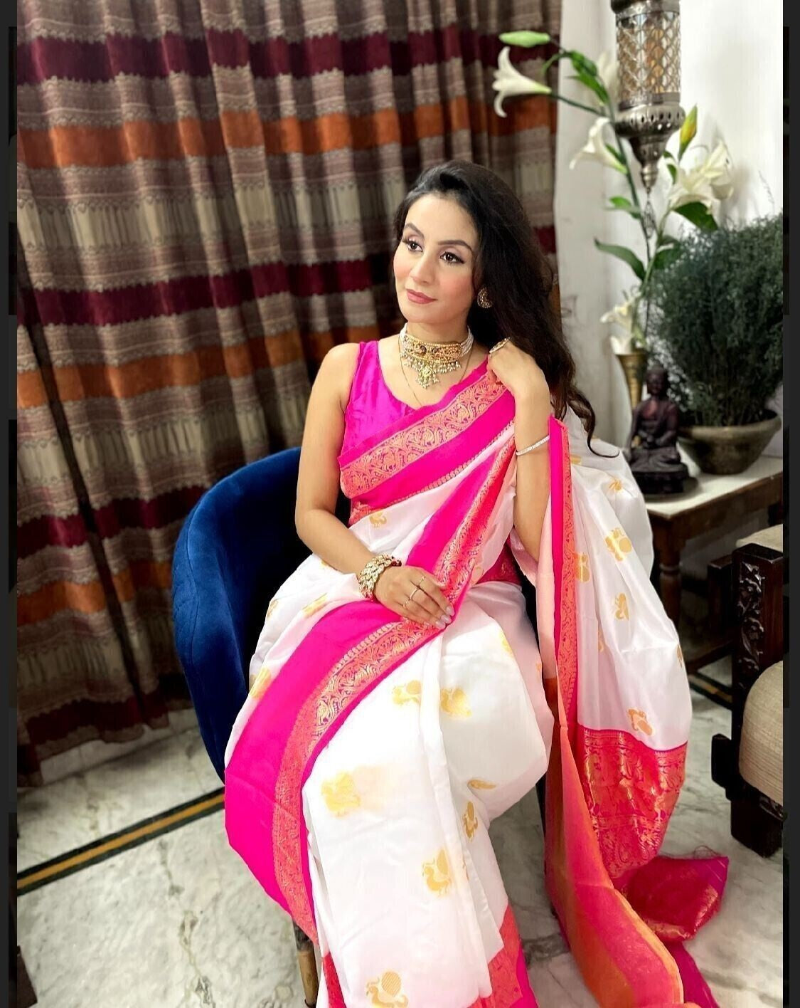 Soft Lichi Silk With Jacquard Weaving Work Saree With Blouse image 6