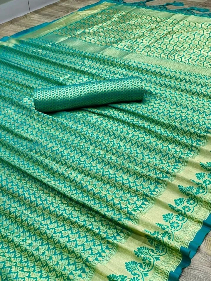 Designer Classic Look Pure Silk Saree, Indian Wedding Sari Blouse image 6