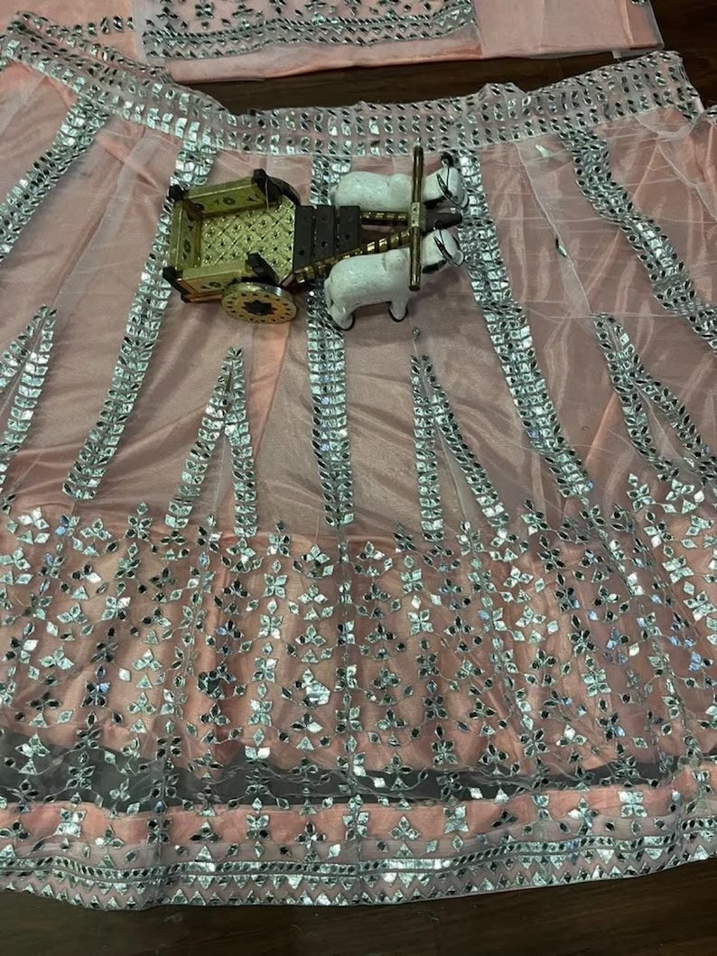 Soft Mono Net Embroidery Work Lehenga Blouse & Dupatta image 6
