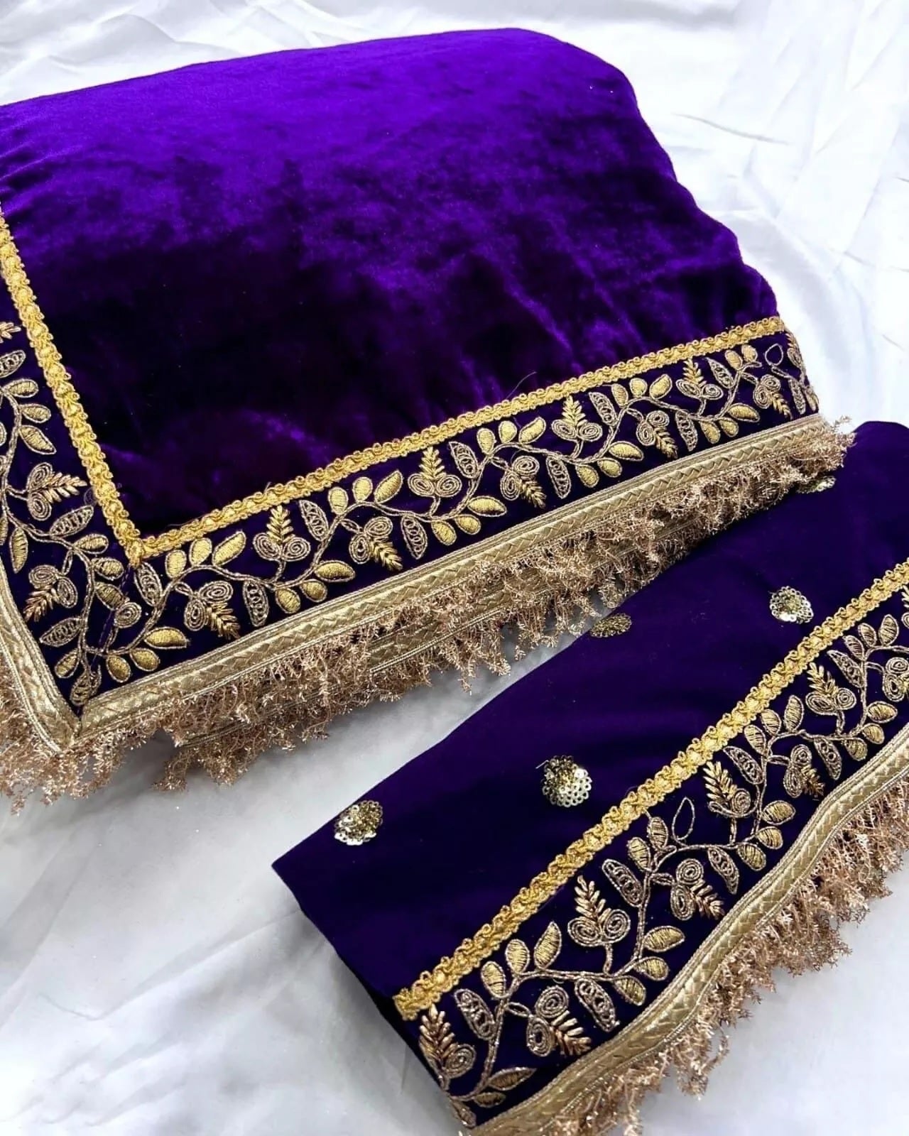 Velvet With Embroidery Work Saree & Blouse image 6