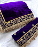 Velvet With Embroidery Work Saree & Blouse image 6