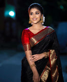Black Banarsi Soft Silk Saree With Unstitched Blouse image 2