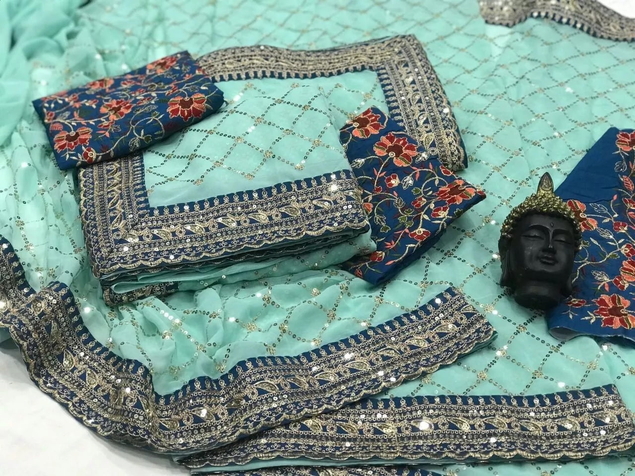 Soft Georgette With Sequence Work Saree & Blouse image 6