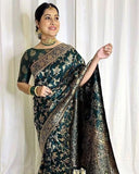 Green Soft Lichi Silk Saree With Unstitched Blouse image 2