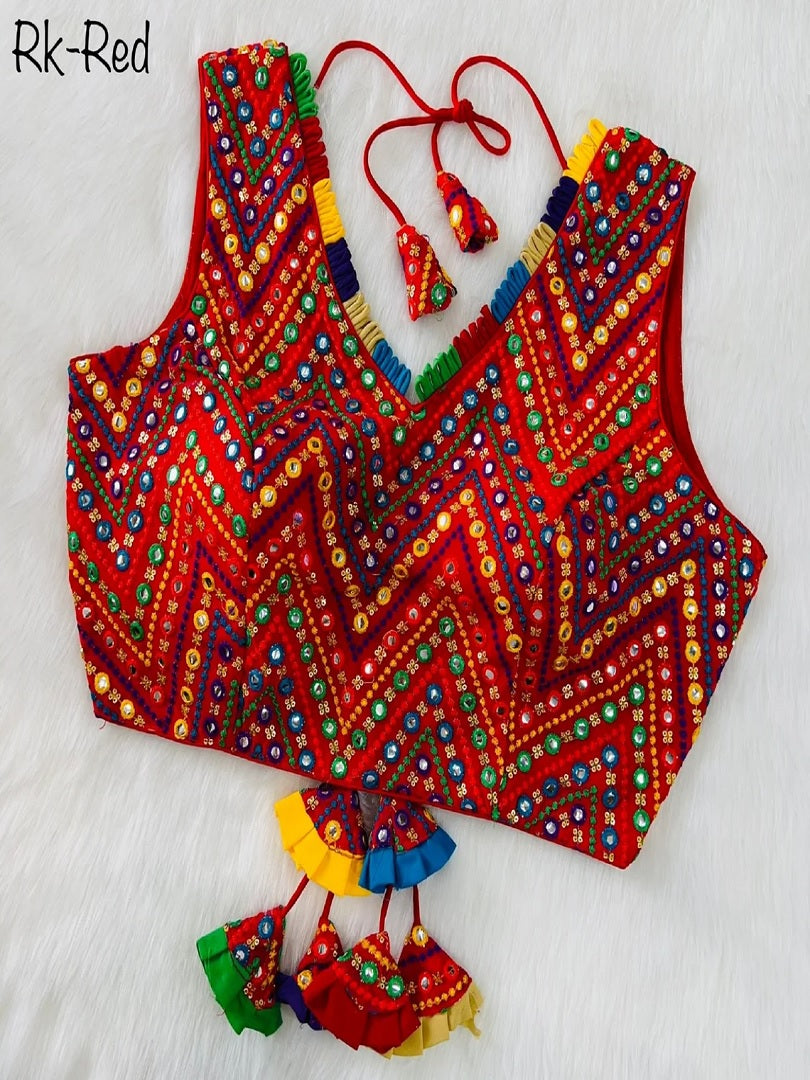 Faux Georgette Multi Color Work V Neck Full Stitched Blouse image 7