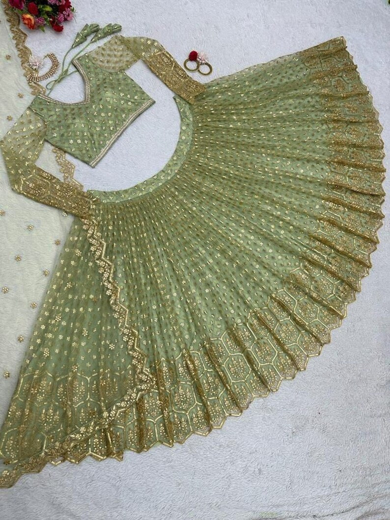 Green Sequence Work Lehenga Wedding Wear image 6