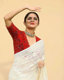 Georgette Sequence Cotton Thread Work Saree image 6