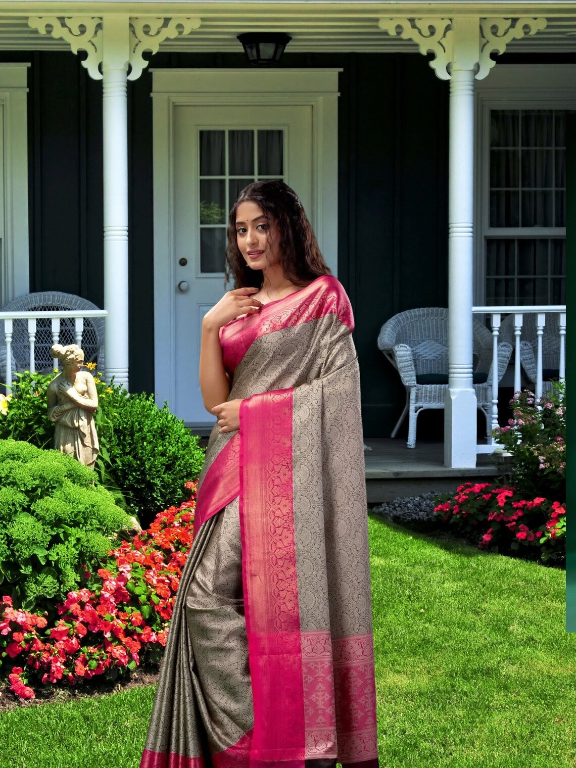 Soft Lichi Silk & Jacquard Waving Work Sarees With Blouse image 6