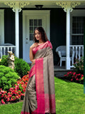 Soft Lichi Silk & Jacquard Waving Work Sarees With Blouse image 6