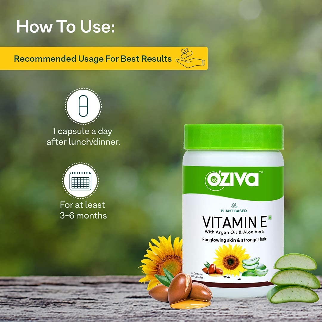 OZiva Plant Based Natural Vitamin E (With Argan oil + Aloe vera) - 30 Veg Capsules image 6