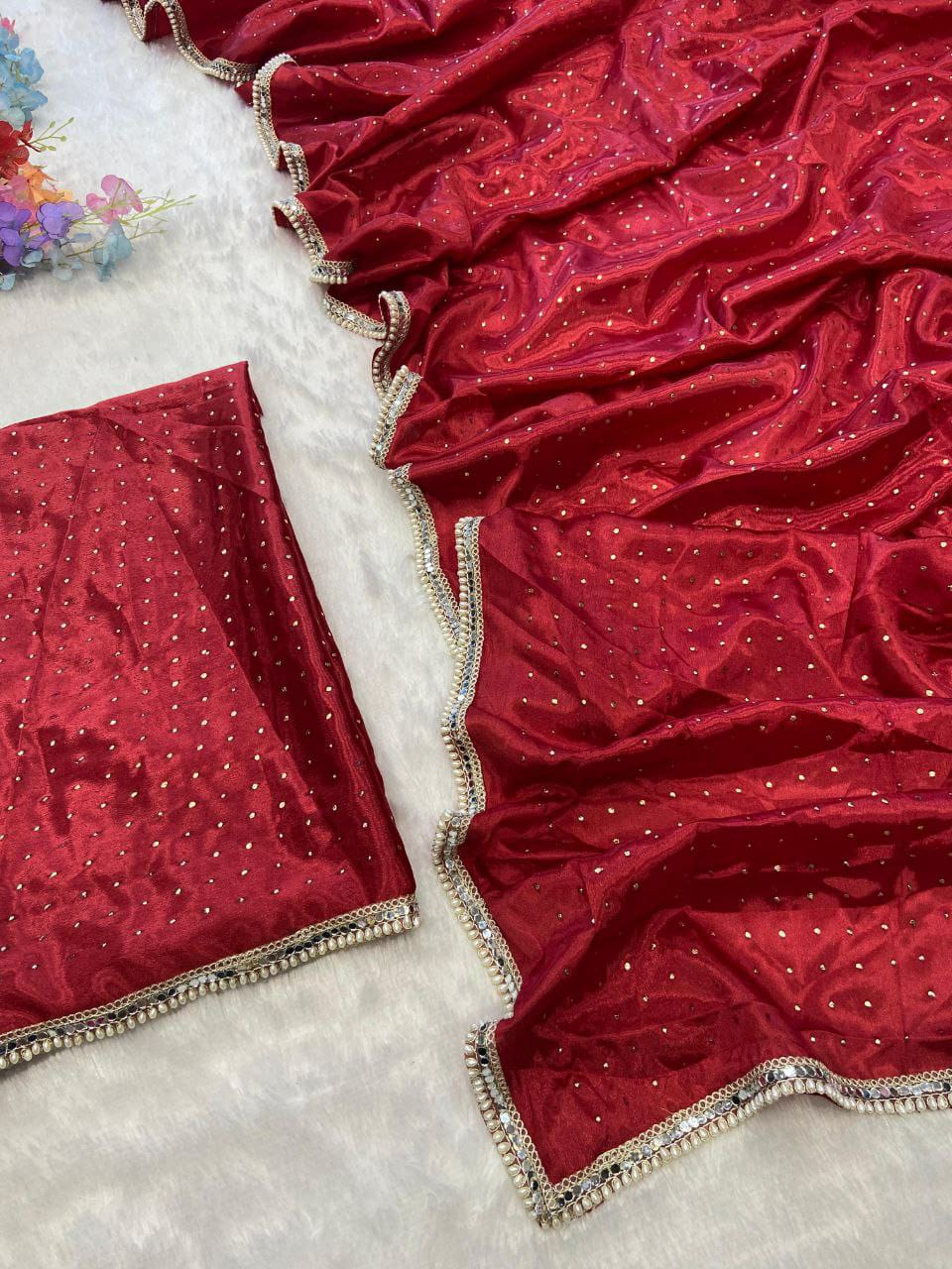 Chinon Silk Saree With Blouse For Women's image 6