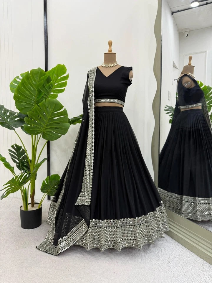 Black American Silk Lehenga Blouse & Dupatta For Women's image 6