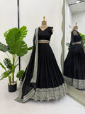 Black American Silk Lehenga Blouse & Dupatta For Women's image 6