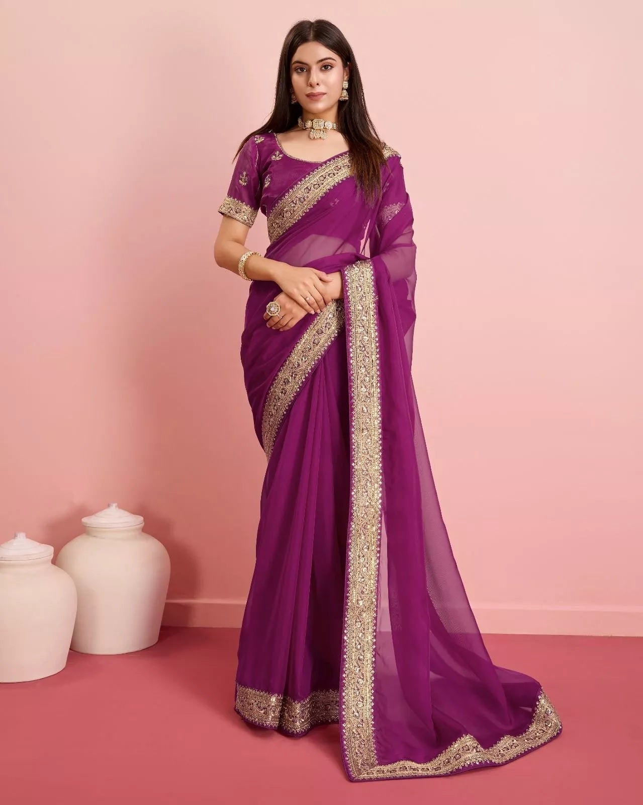 Tabby Silk Organza, Embroidery Lace Work Saree image 8