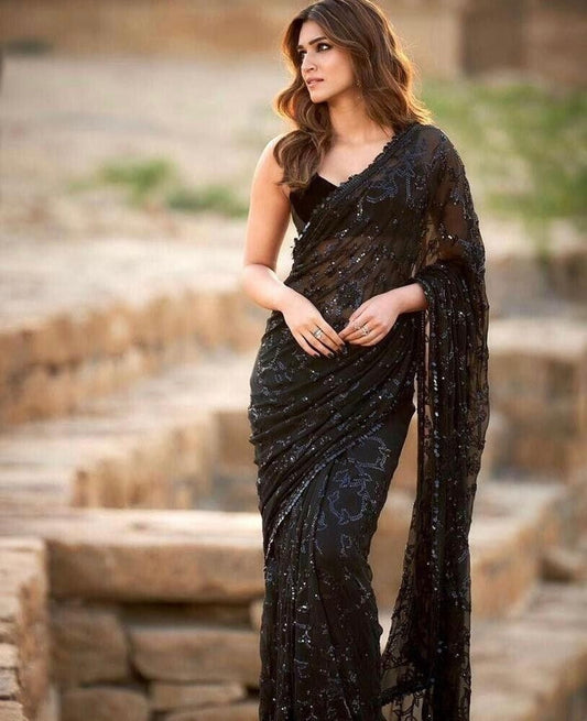 Black Color Georgette Party wear Saree image 1