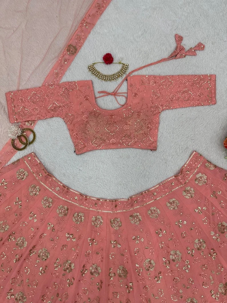 Faux Georgette Embroidery Sequence Work Lehenga Choli With Dupatta image 6