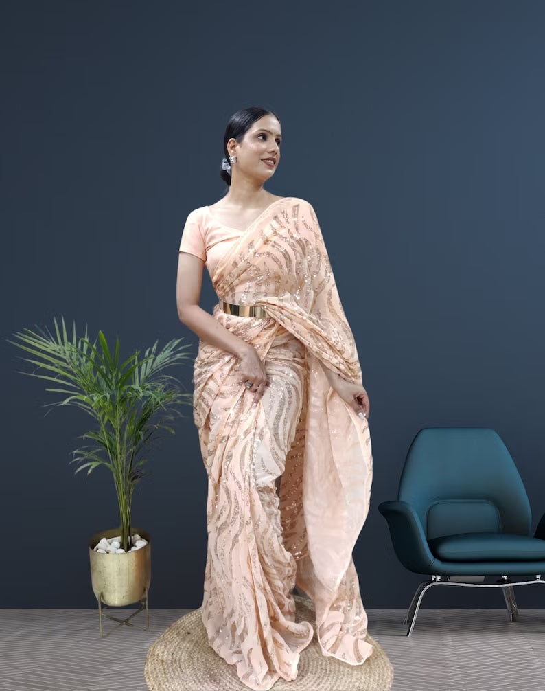 Premium Georgette Ready To Wear Saree With Blouse image 6