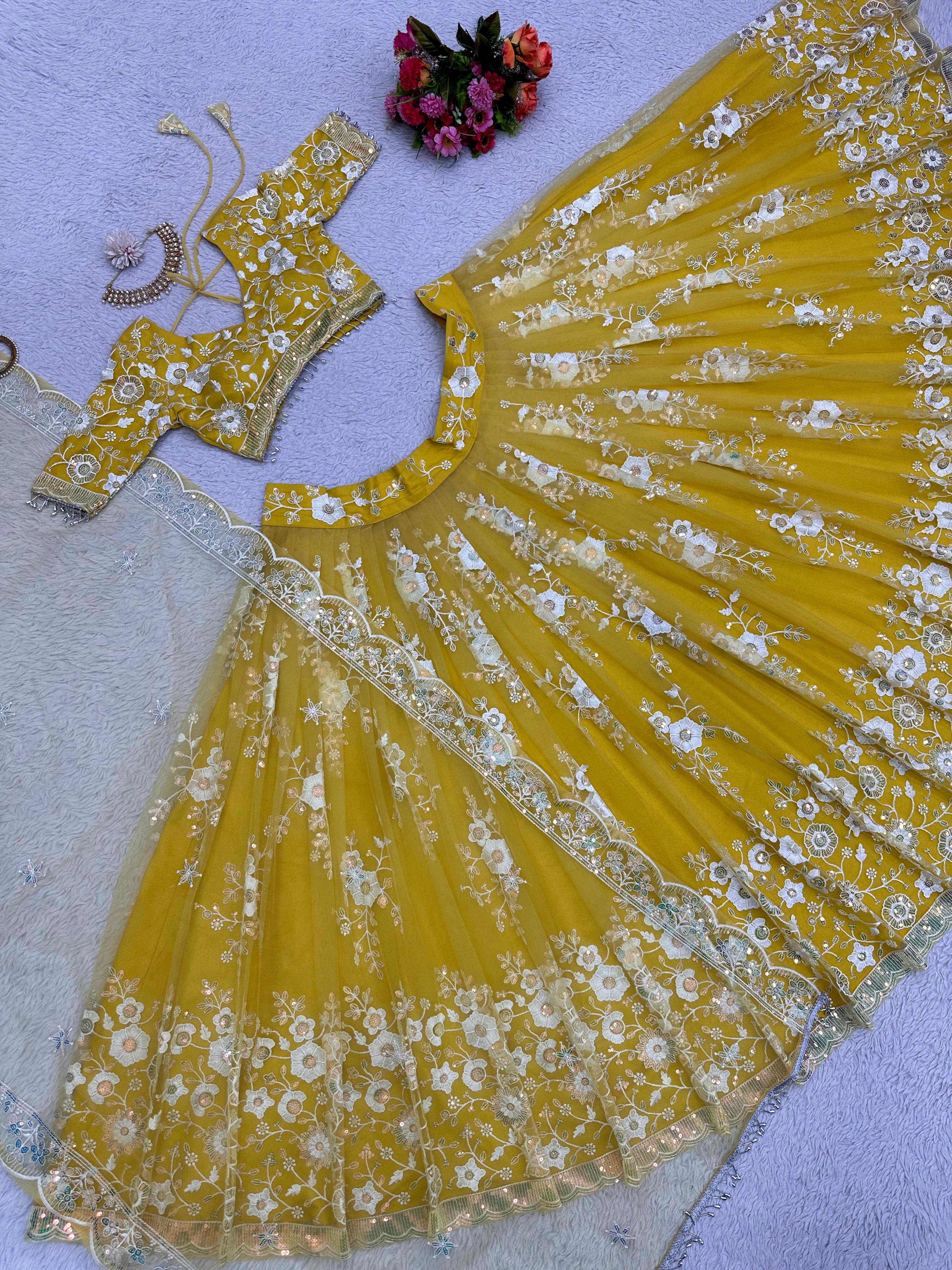 Soft Net Thread Sequence Work Lehenga Blouse Dupatta image 6