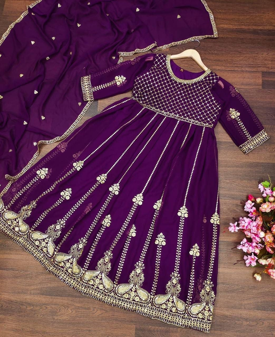 Georgette With Embroidery Design Work Gown Dresses With Dupatta image 6