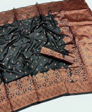 Black Soft Lichi Silk Saree image 6