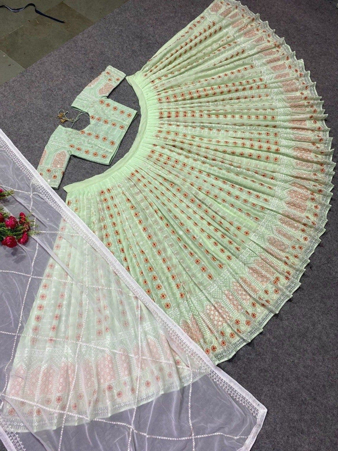 Georgette Embroidery & 3 MM Sequence Work Lehenga Choli Blouse & Dupatta image 6