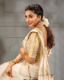 Off White Soft Banarasi Silk Saree With Unstitched Blouse image 6
