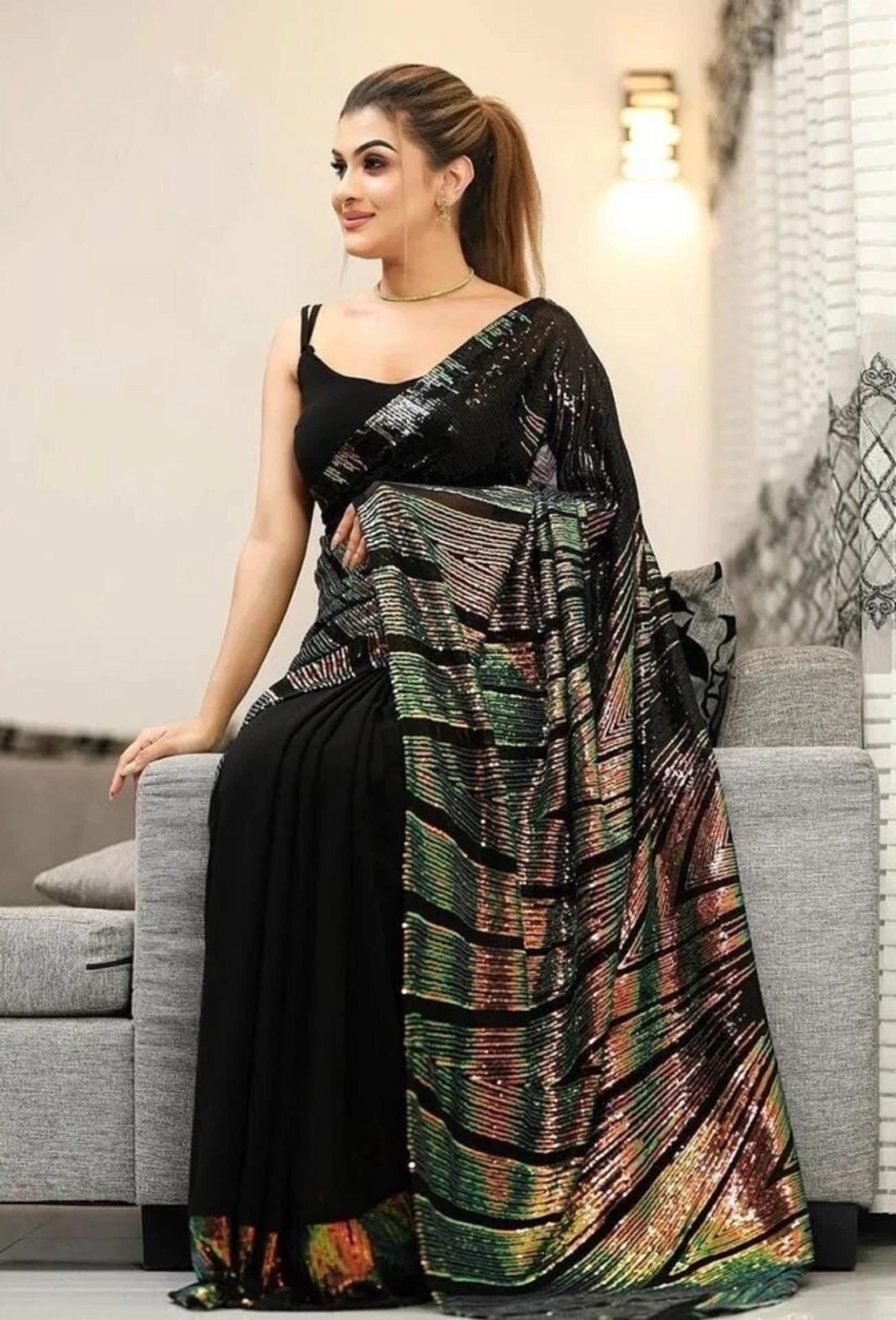 Soft Lichi Silk Saree with blouse image 6