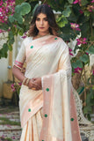 Off White Soft Lichi Silk Saree With Rich Butti Weaving Blouse image 2