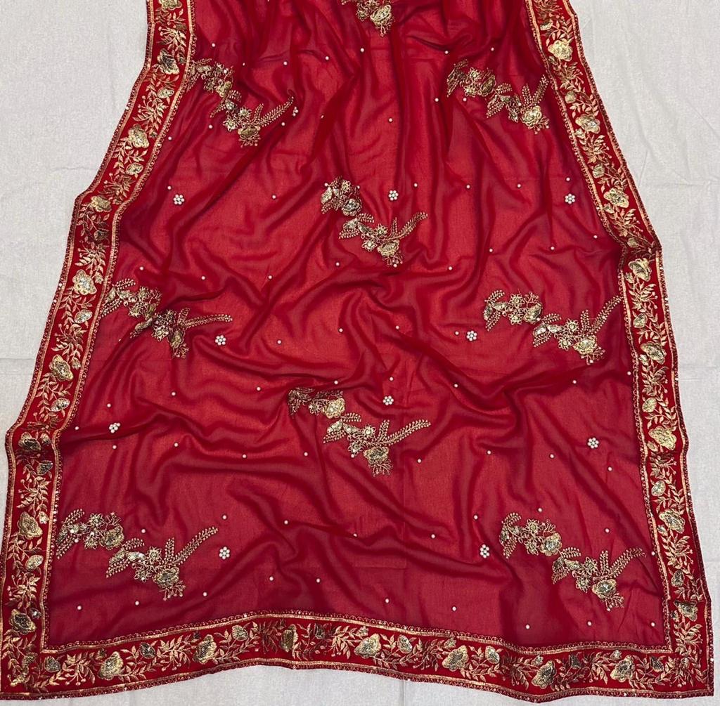 Red Georgette Embroidery Sequence Saree image 6