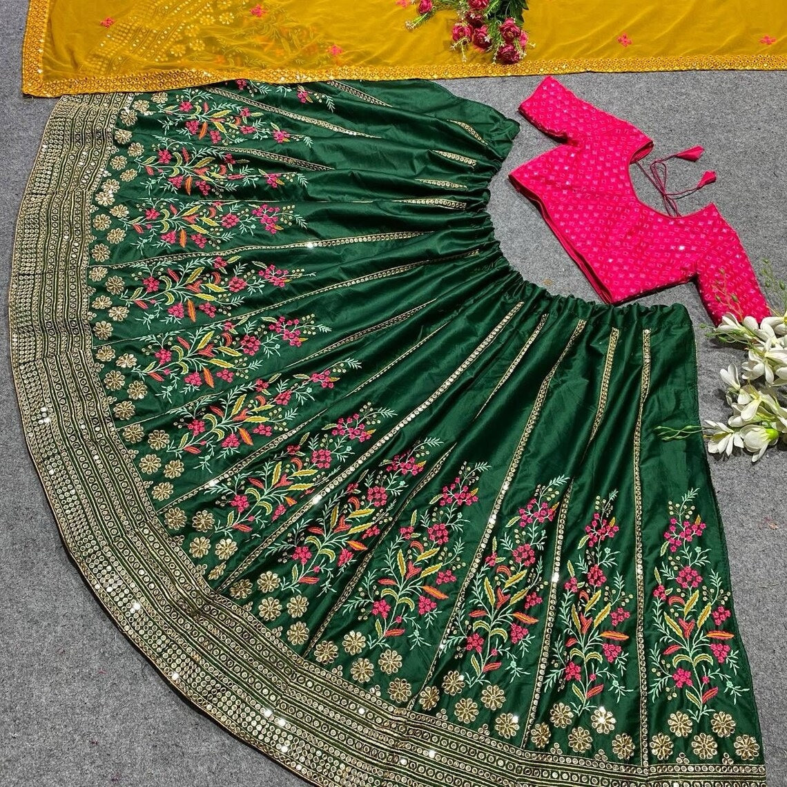 Malay Satin Silk & 9mm Sequence Embroidery Work Lehenga Blouse With Dupatta image 6