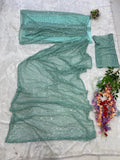 Mint Green Imported Premium Net Ready To Wear Saree image 6