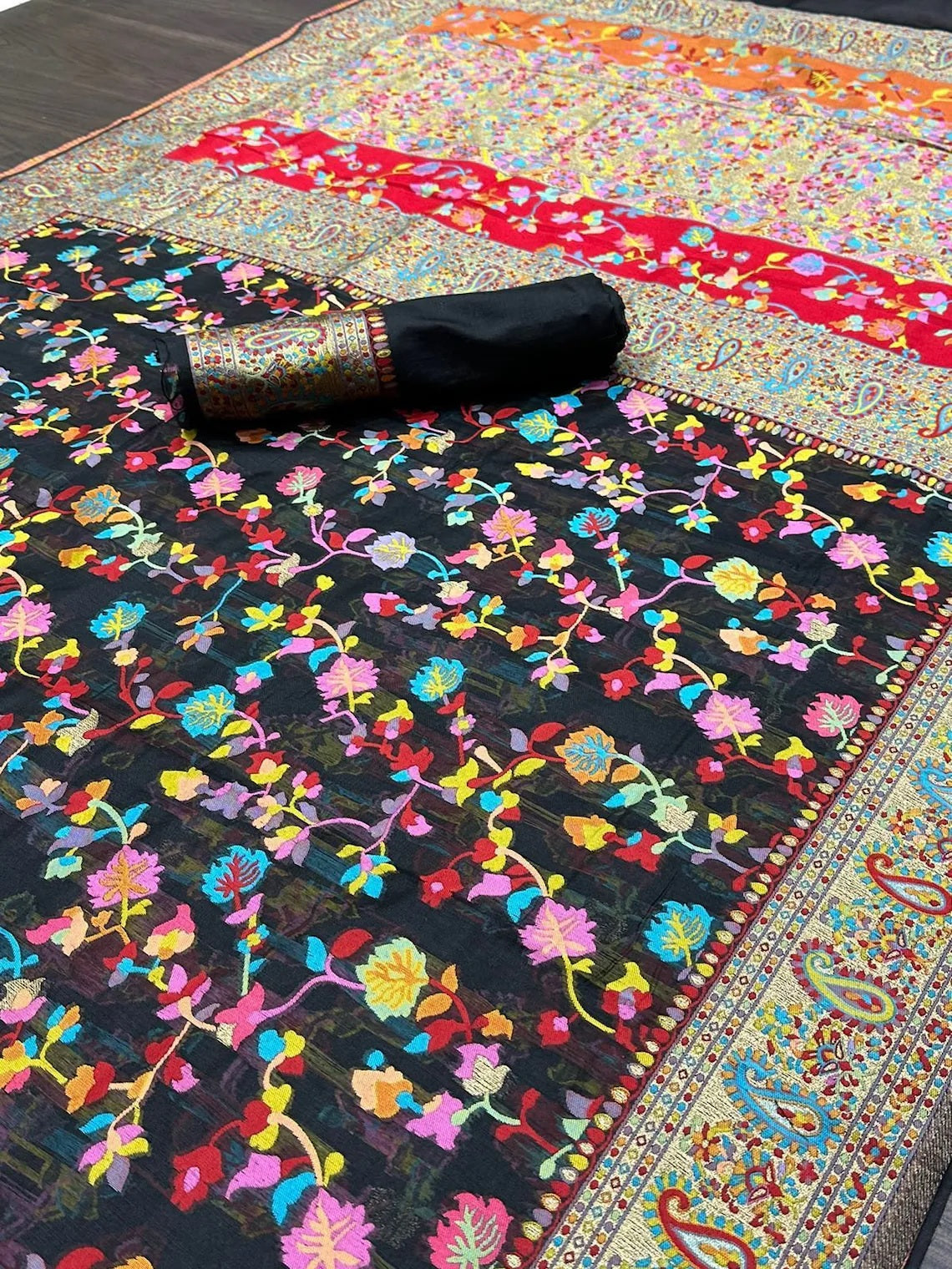 Soft Lichi Silk Multicolor Saree With Blouse image 6