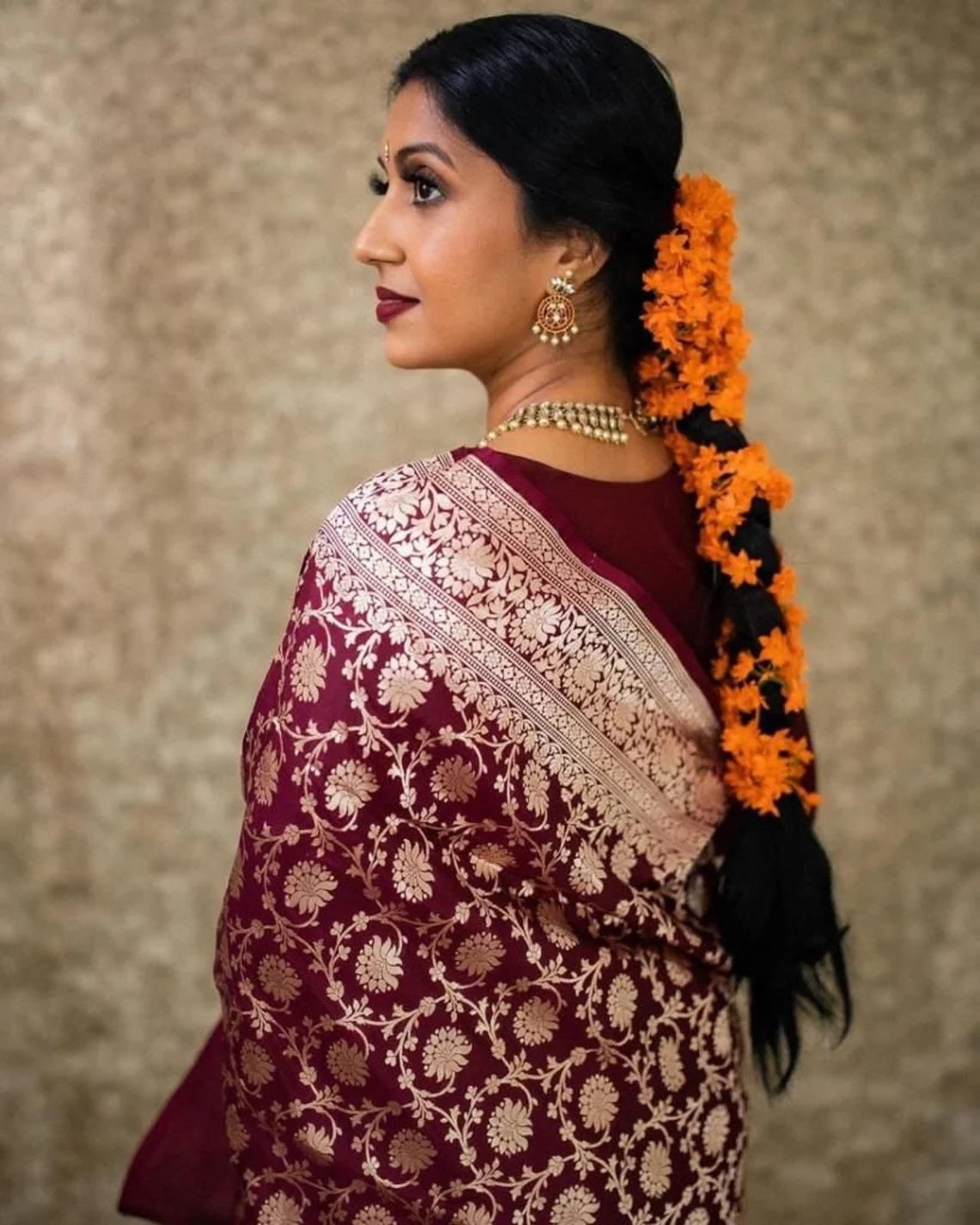 Maroon Soft Lichi Silk & Jacquard Work Saree With Blouse image 2