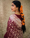 Maroon Soft Lichi Silk & Jacquard Work Saree With Blouse image 2